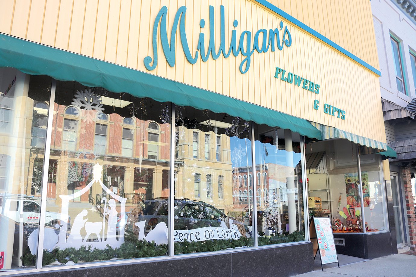 Milligan's Flowers & Gifts in downtown Crawfordsville is one of many similar shops holding open houses Friday, Nov. 13 through Saturday, Nov. 14. Sales extend through 7 p.m. today at Milligan's, Country Hearts & Flowers, Just Because Flowers, In His Time, Reclaimed by Grace, Four Seasons Local Market, the Carnegie Museum Gift Shop, Athens Arts Gallery and Heathcliff.